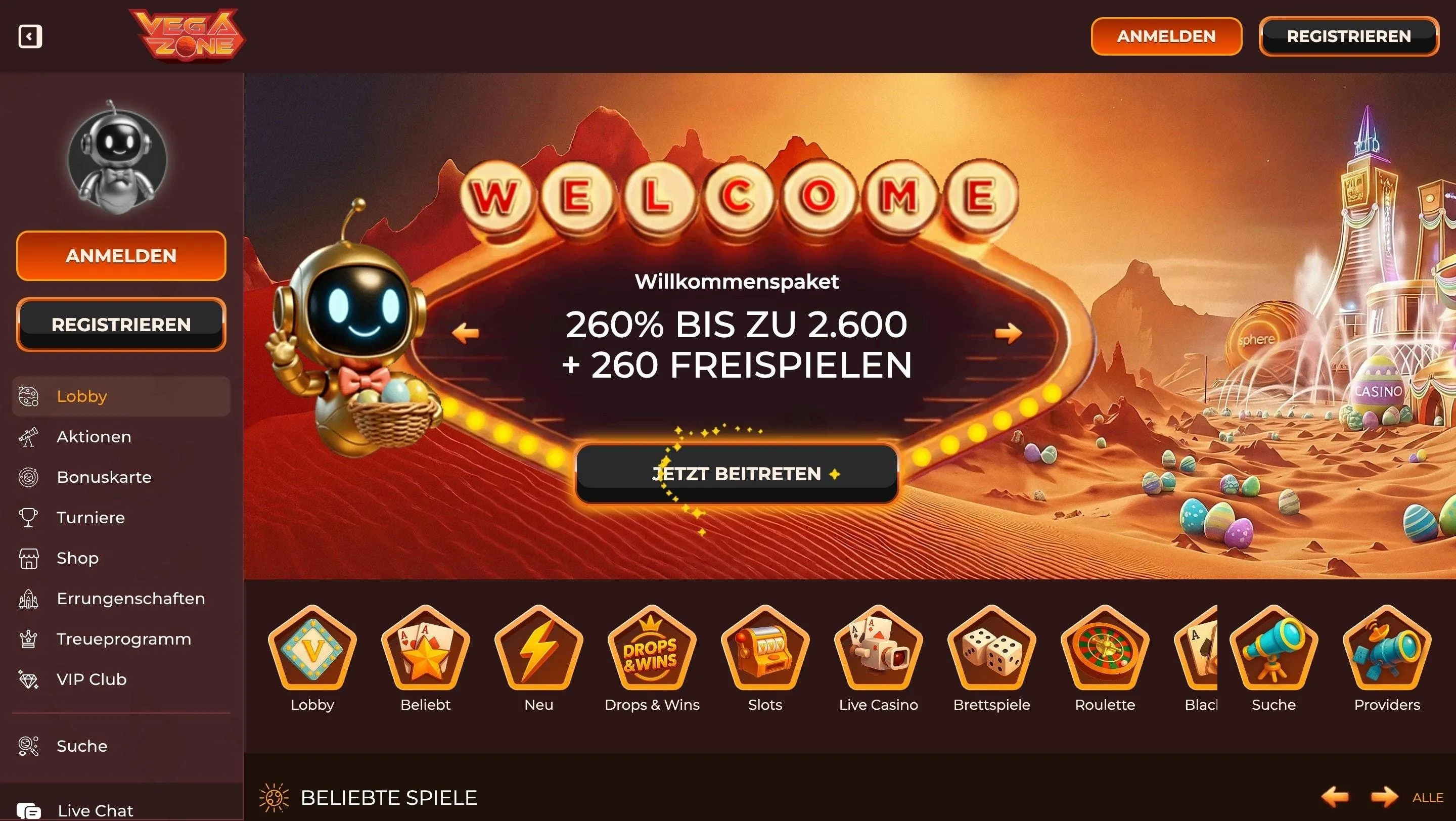 VegaZone Casino Startseite